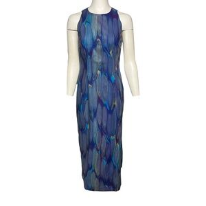 Geary Roark Maxi Column Sheath Dress Size 8 Blue Purple Long Sleeveless USA Made